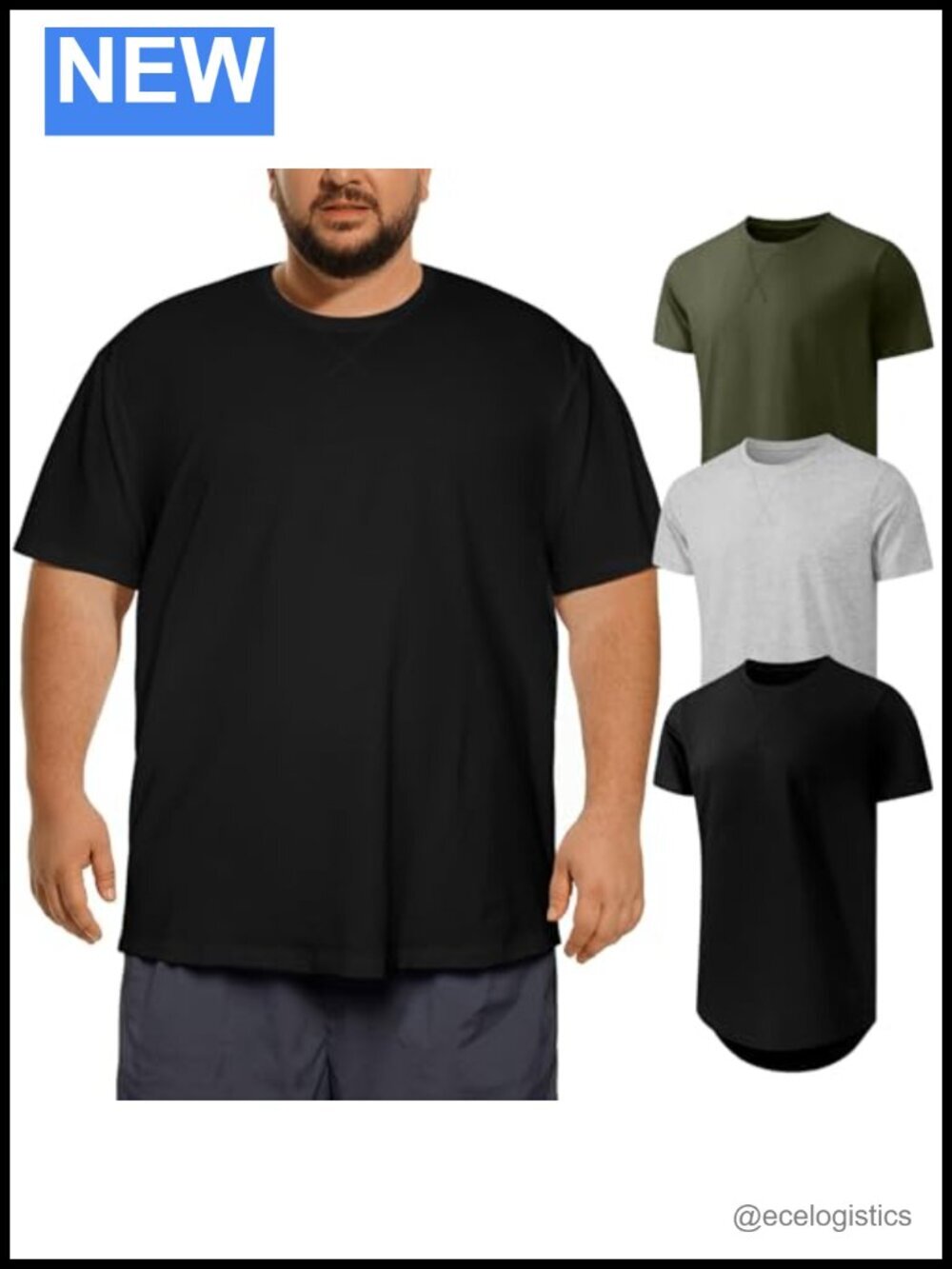 Men's Big & Tall 3-Pack T-Shirts 3XL-8XL Stretch Cotton Blend Tee